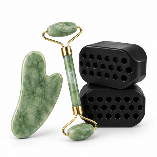 FaceGum™ – Jaw Trainer (Pack 2) + Roller Jade + Gua Sha