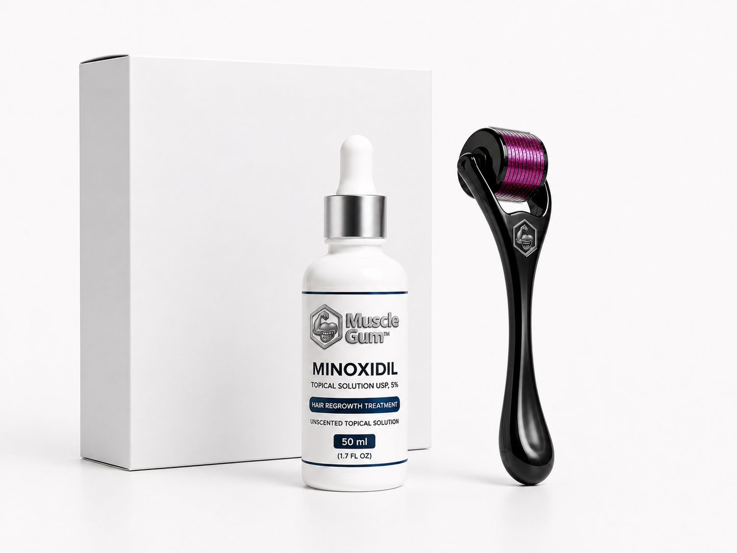 Pack Repousse Barbe & Cheveux MuscleGum™ | Minoxidil 5% 50ml + Derma Roller 540 aiguilles