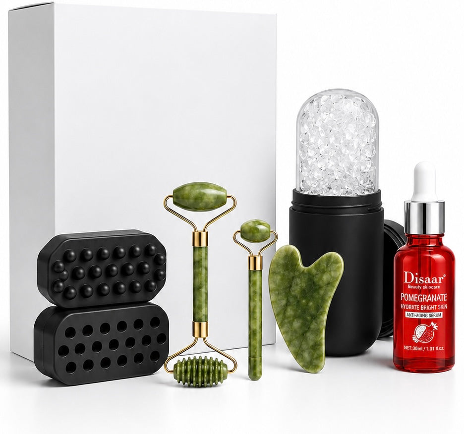 Pack Complet Visage – 2 Jaw trainers + Ice Roller + Gua Sha + Roller Jade + Sérum