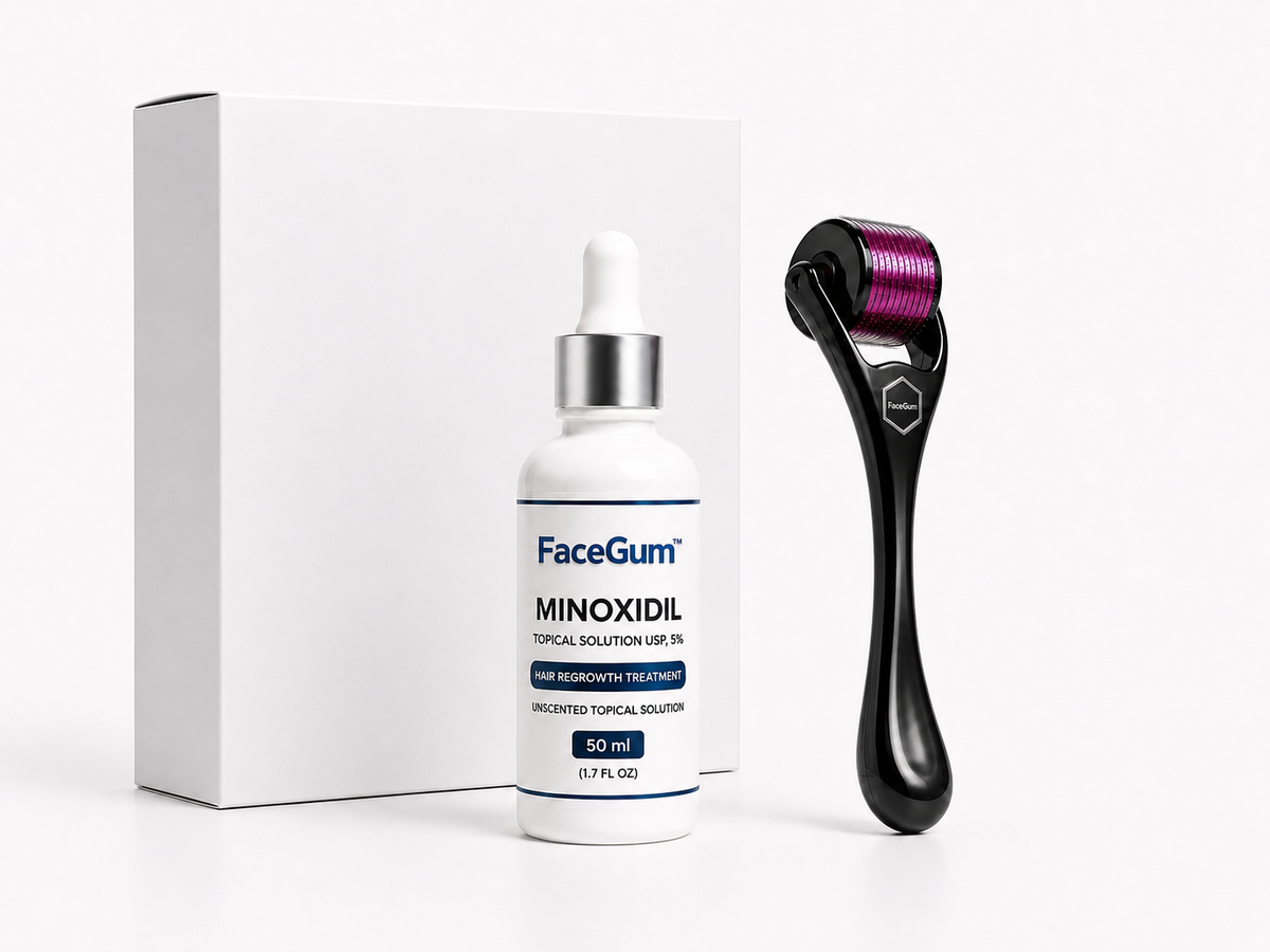 Pack Repousse Barbe & Cheveux FaceGum™ | Minoxidil 5% 50ml + Derma Roller 540 aiguilles